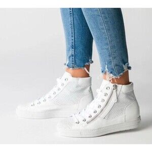 Paul Green Mac High Top White Leather Perforated Zip Sneakers Womens US 9